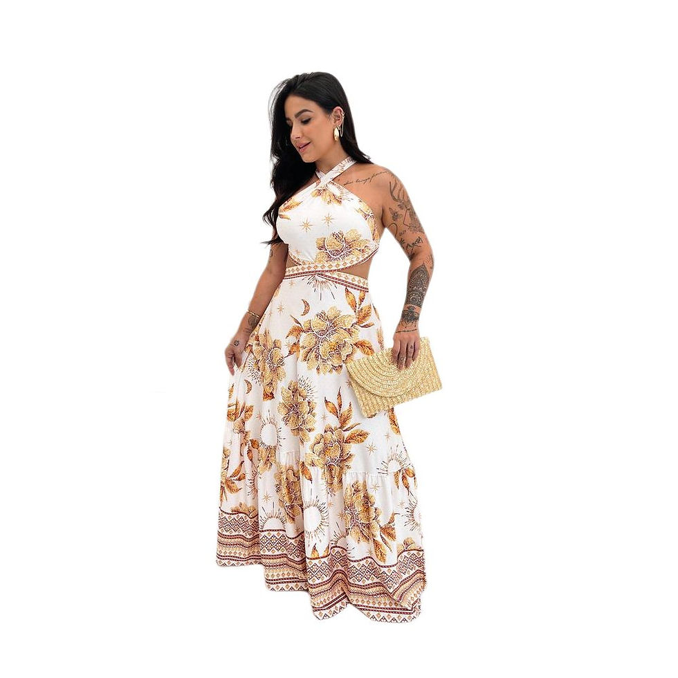 Miniatura: Vestido Longo Gabriela Jardim Dourado