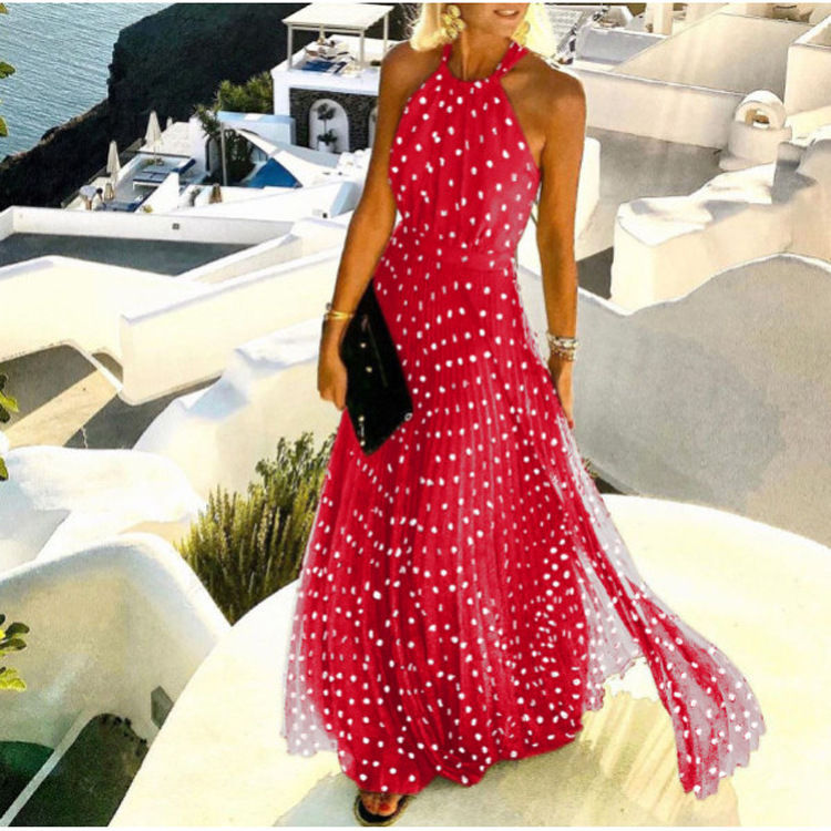 Miniatura: Vestido longo feminino com gola redonda, sem mangas