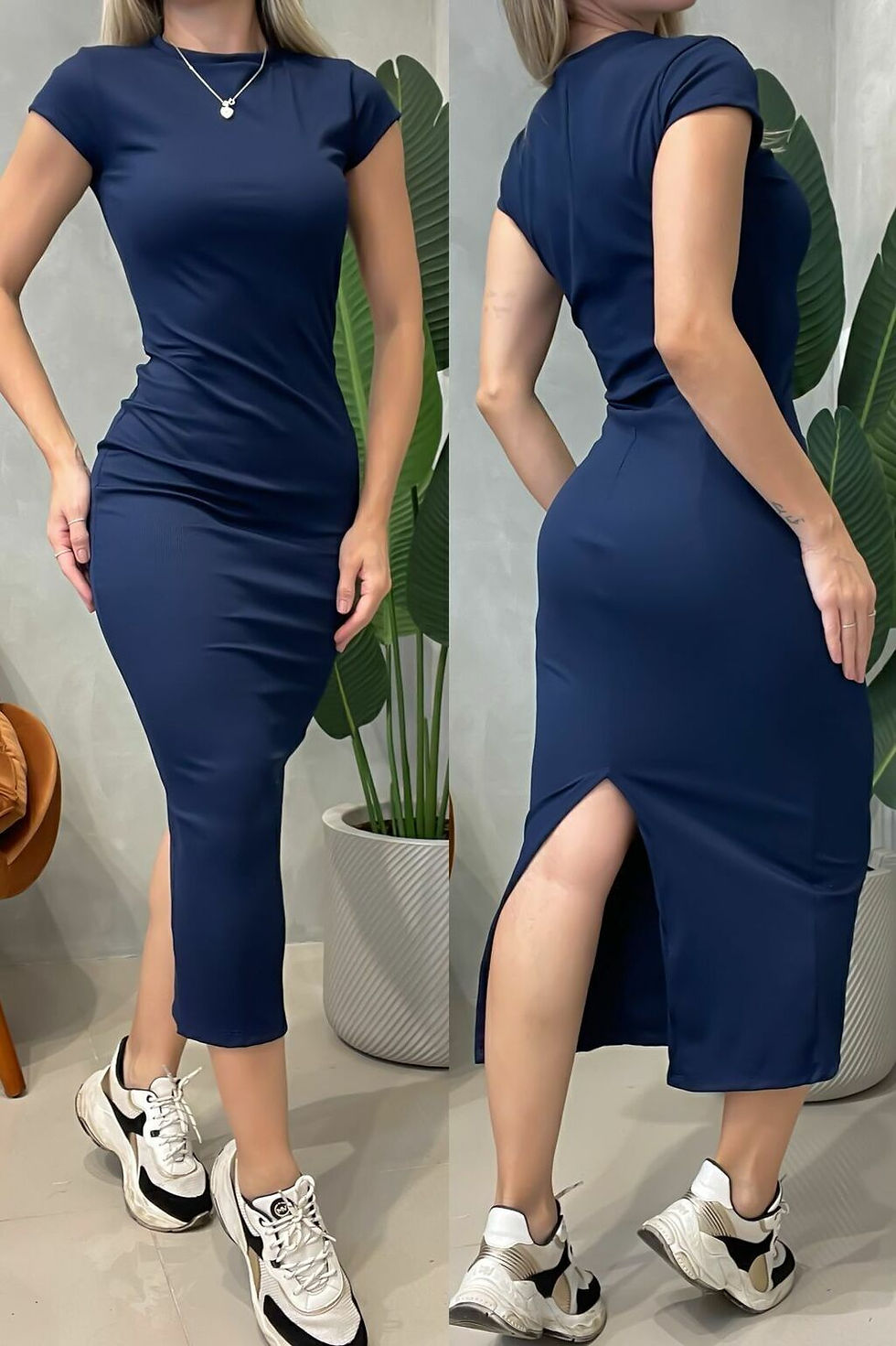 Miniatura: Vestido Feminino Midi em Ribana Muscle Tee com Fenda Landara Ref. 1093