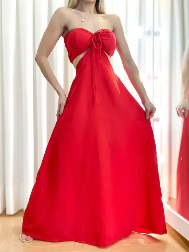 Miniatura: Vestido Conjunto Feminino Longo Cropped Amarração Luara Ref. 1207