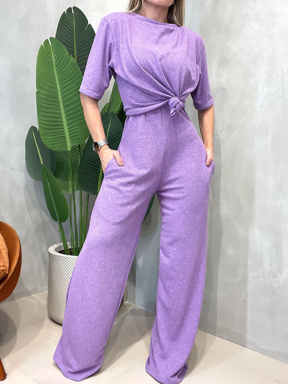 Miniatura: Conjunto em Lãnzinha Macacão e Blusa Manga Curta Ariana Ref. 1577