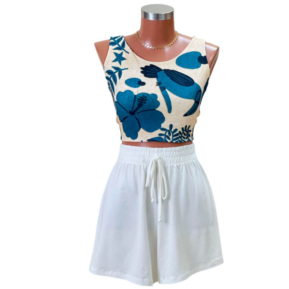 Miniatura: Cropped Feminino Estampado Inspiração Farm Refúgio Azul Blusa Cropped Top
