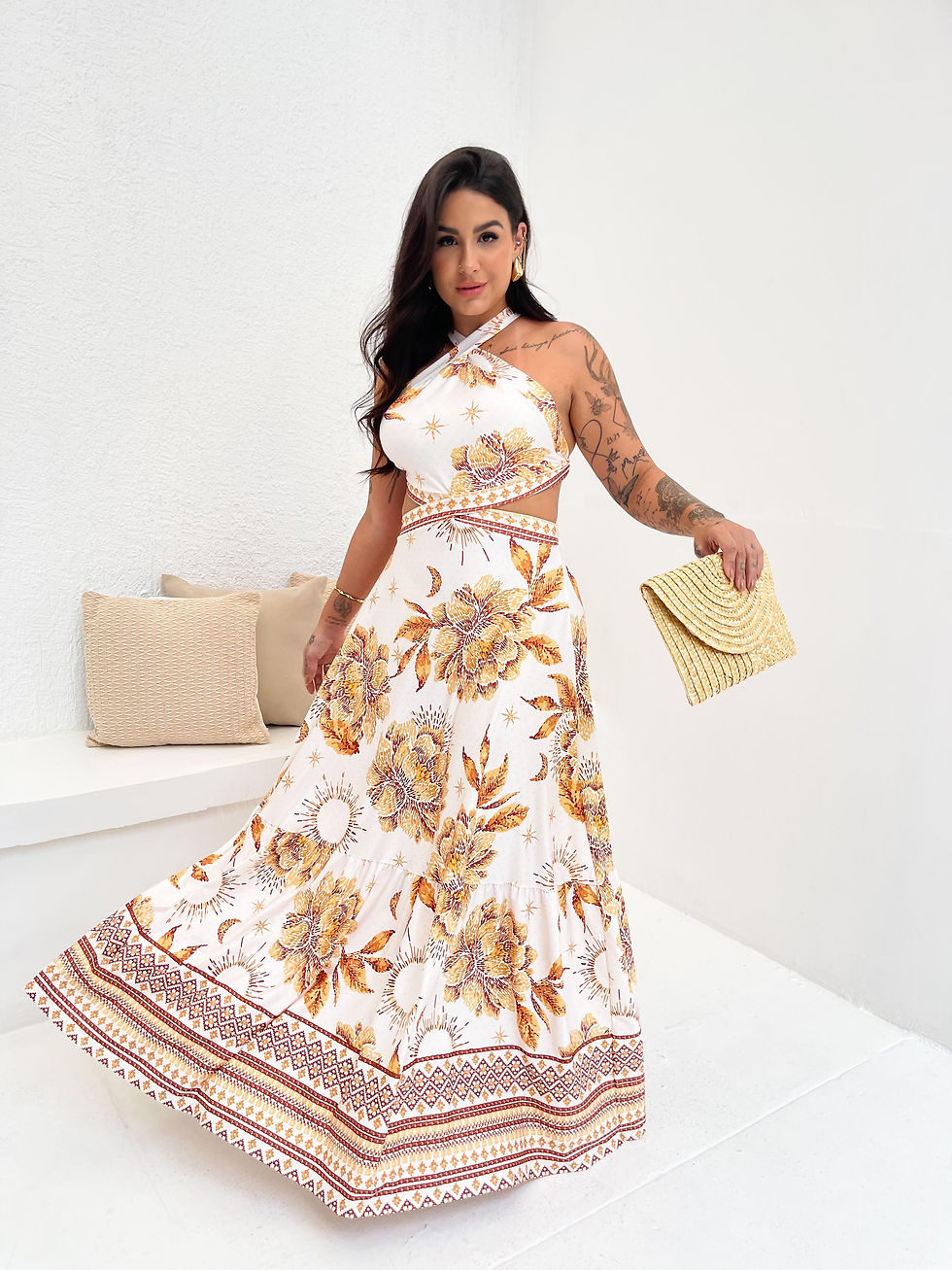 Miniatura: Vestido Longo Gabriela Jardim Dourado