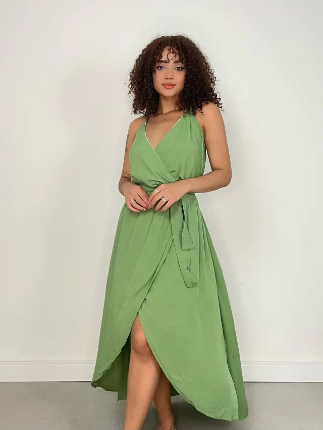 Miniatura: Vestido Feminino Longo em Viscolinho de Alça Transpassado Meire Ref. 1299