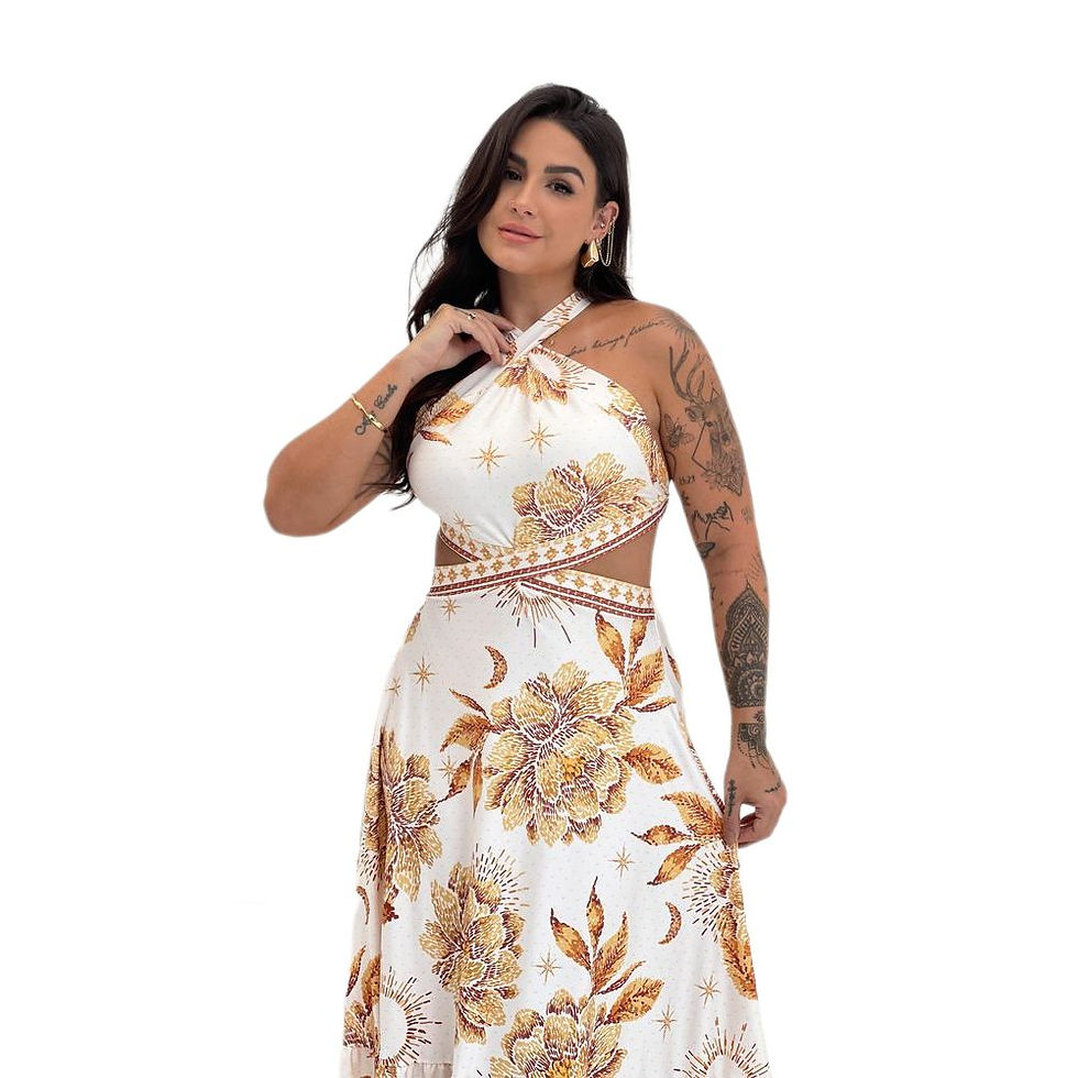 Miniatura: Vestido Longo Gabriela Jardim Dourado