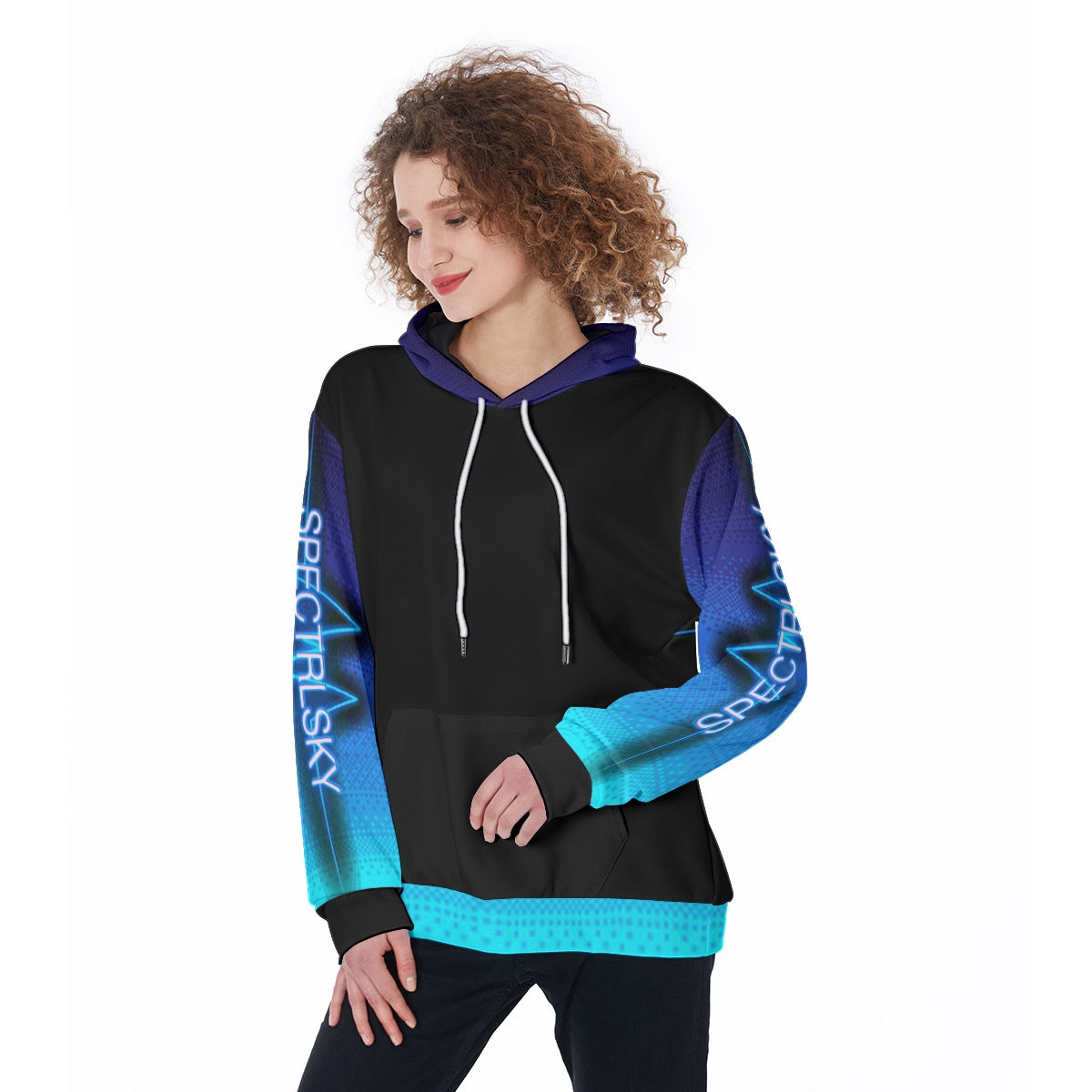 SpectrlSky Blue & Black Logo Women's Hoodie
