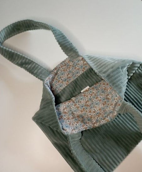 Miniature : Tote bag velours Bleu gris interieur