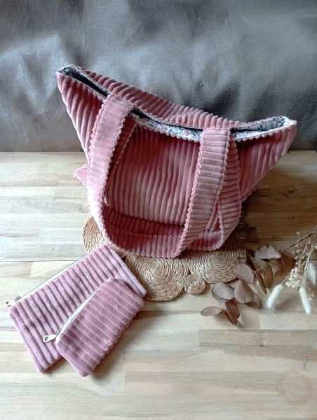 Miniature : Tote bag velours Vieux rose