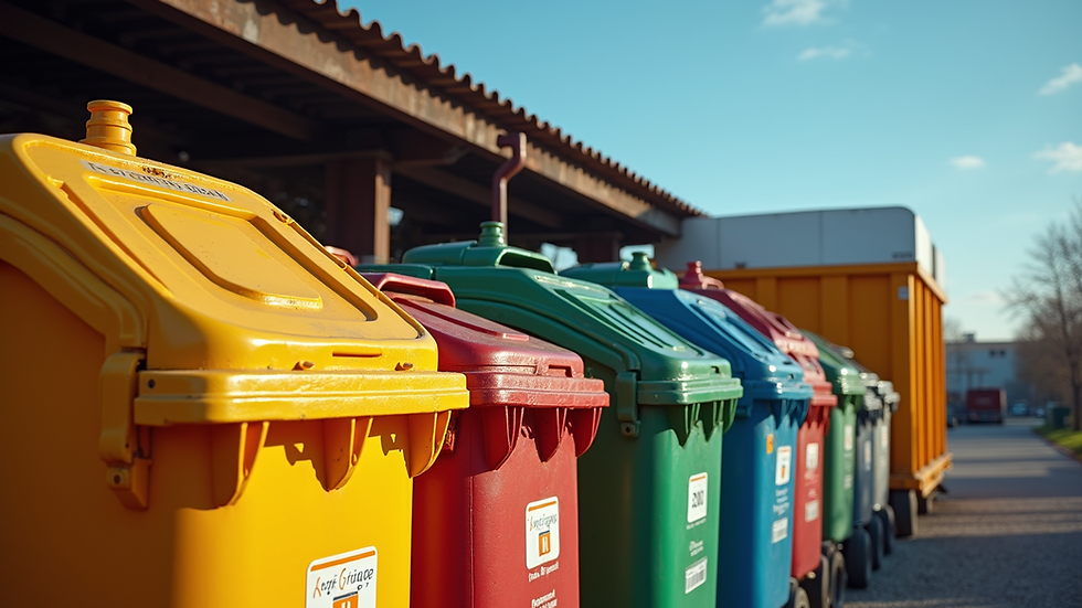 Wide angle view of a colorful waste sorting station