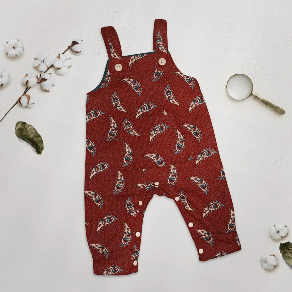 Visualization Eternal Paisley pattern on baby overalls