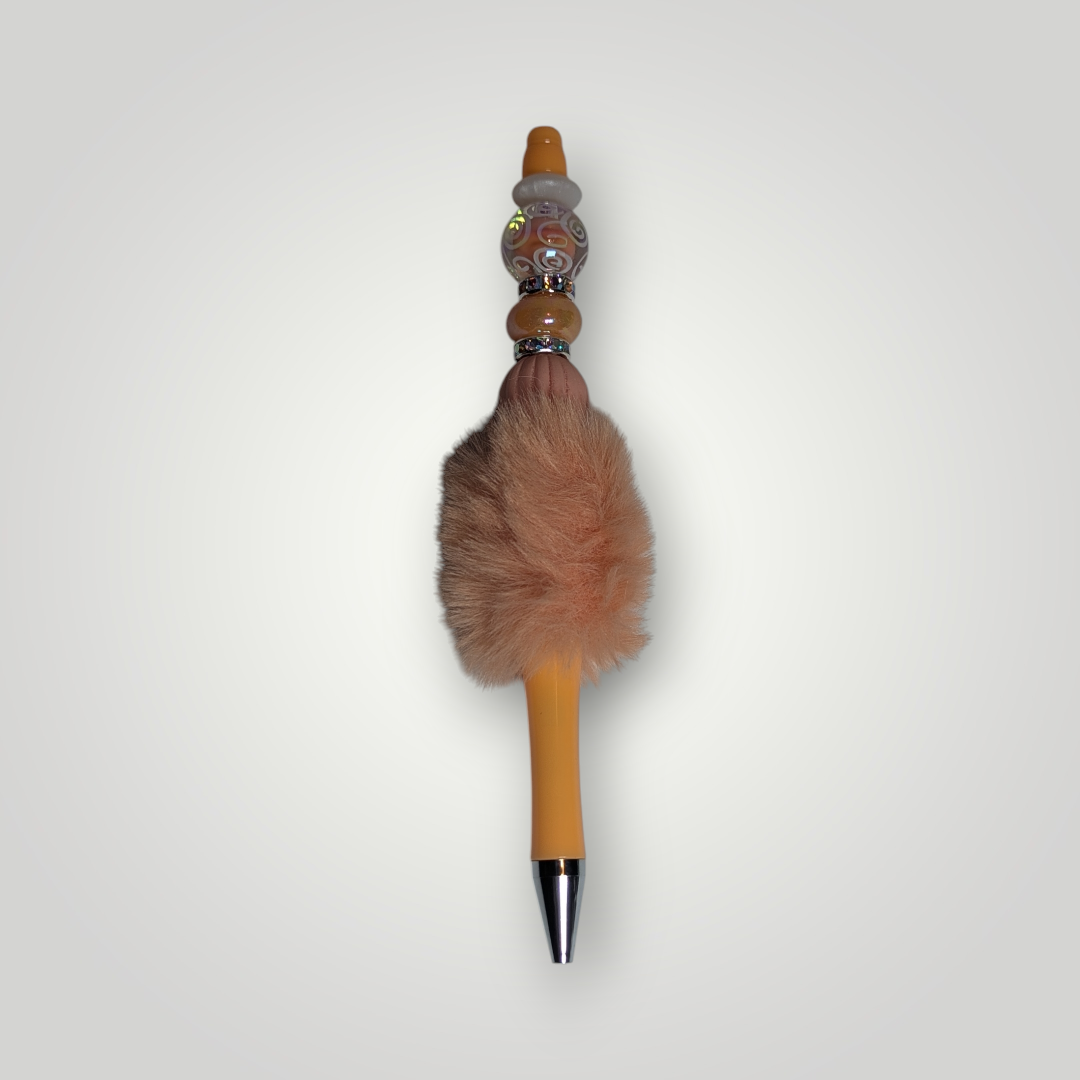 Fluffy orange beaded pen