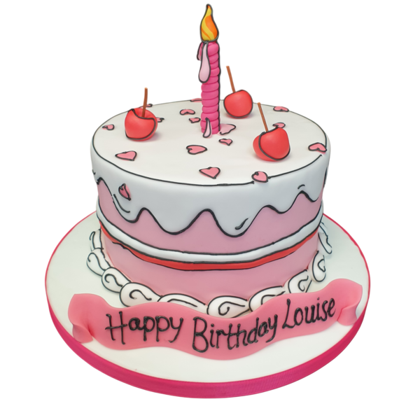 Bespoke clip art themed cake with colorful edible images, perfect for celebration in Solihull, West Midlands.