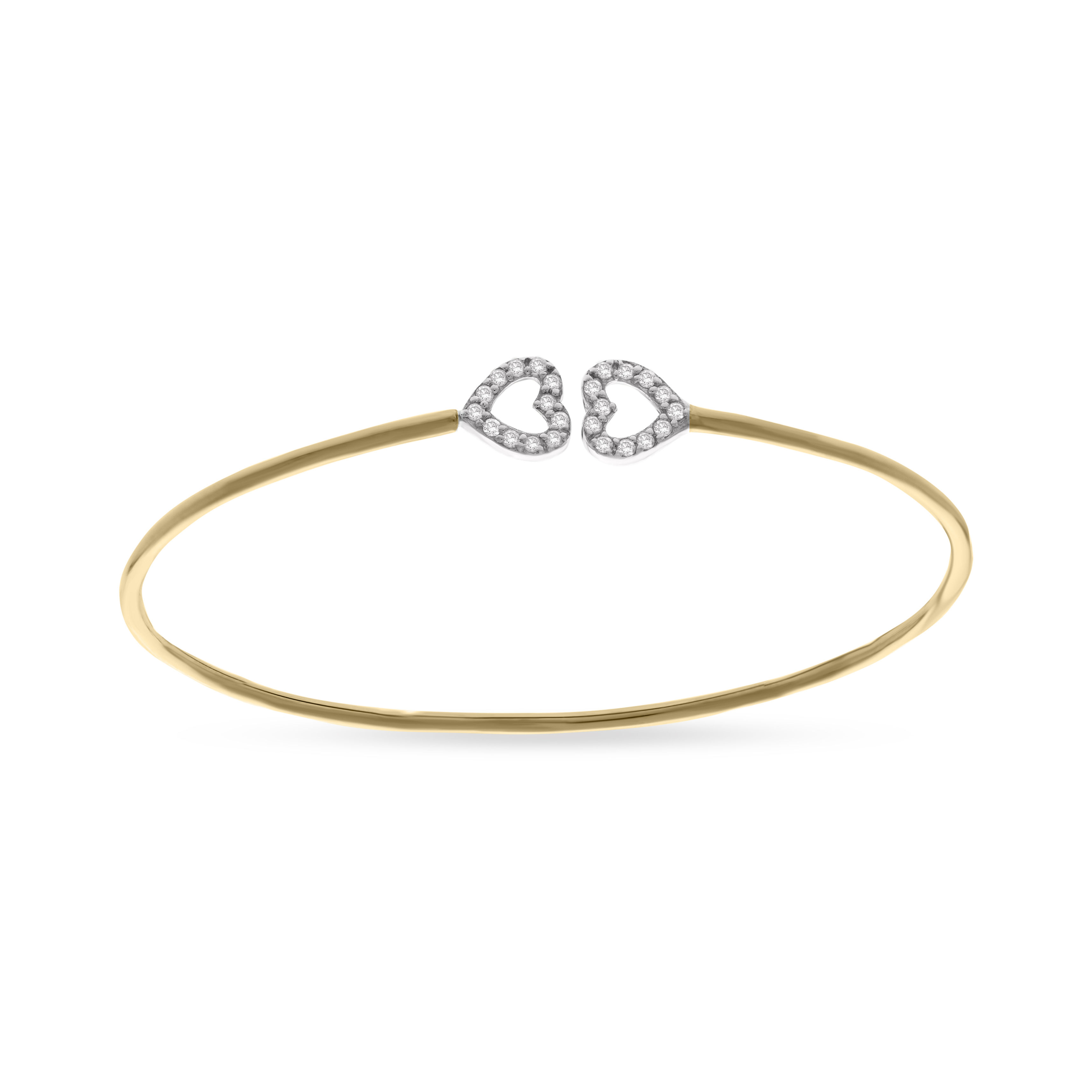 Sleek gold bangle with heart diamond details, blending timeless style with modern romance.