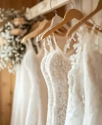 elegant-wedding-dresses-display-delicate-wedding-dresses-hang-wooden-hangers-charming-venu