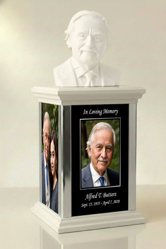 Customized memorial loved one cremation urn.