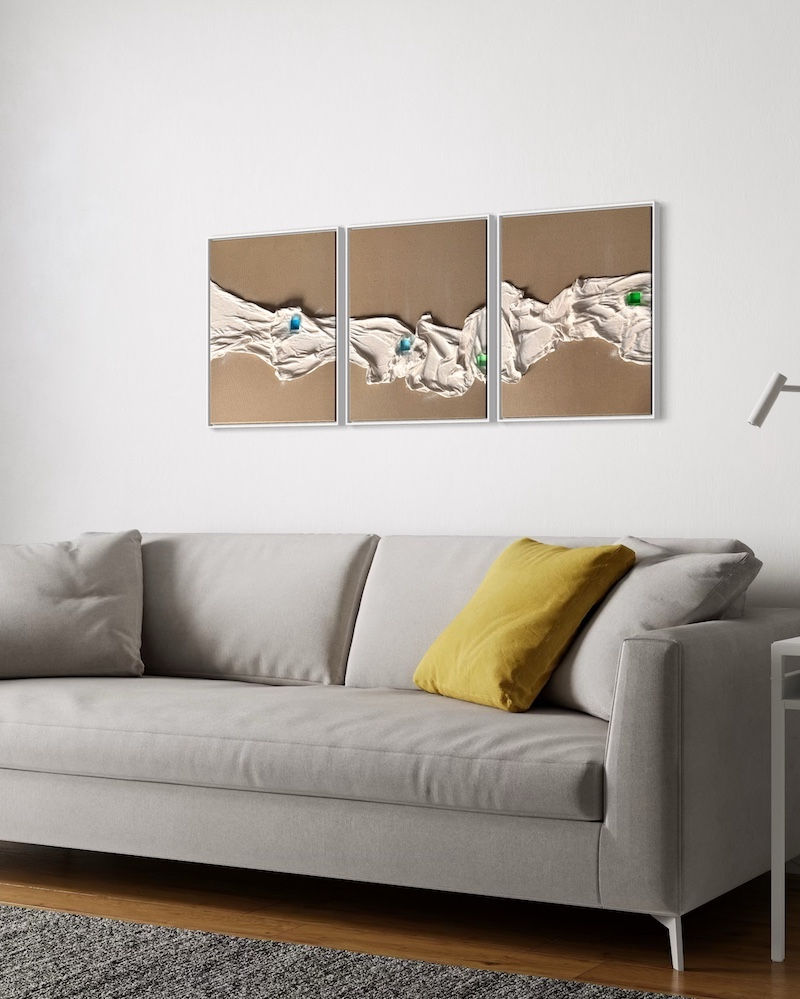 Miniaturbild: Textured Memories - Strukturkunst weiß auf naturfarbener Leinwand