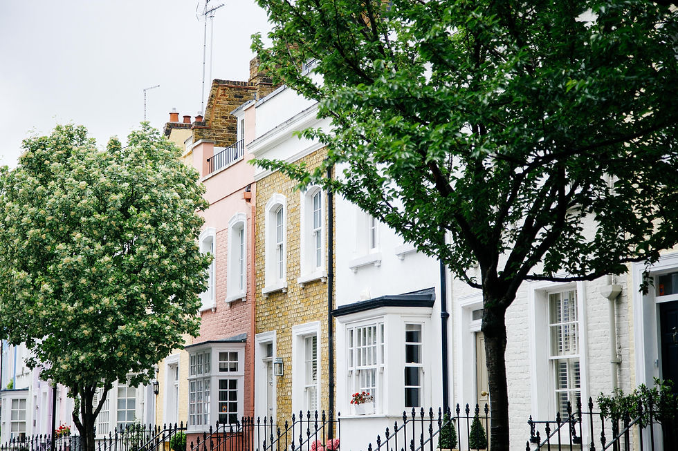Brownstone in London on a tree lined street