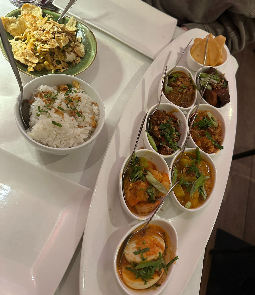 Dutch Indonesian food in white bowls