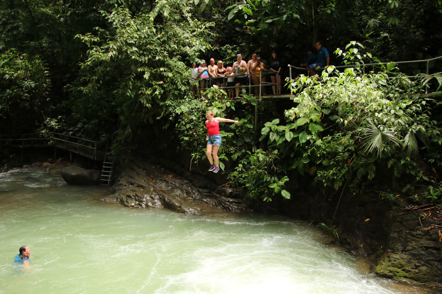 Jumping into waterfalls