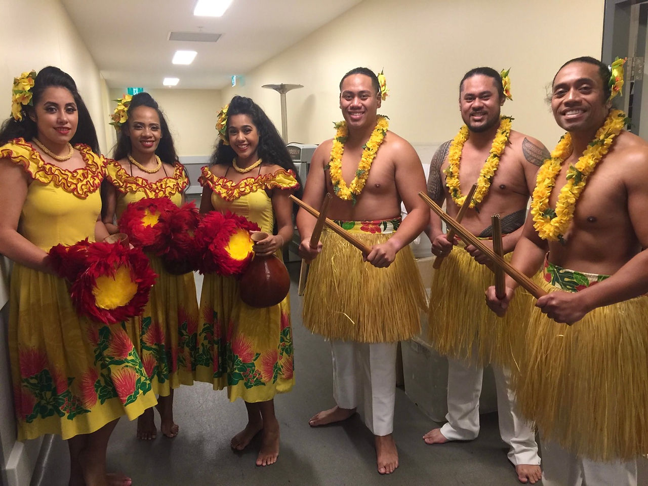 Hawaiian Hula dancers - backstage ready for their implement medley