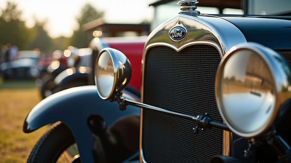 Close-up view of a vintage Ford Model T parked at a car rally