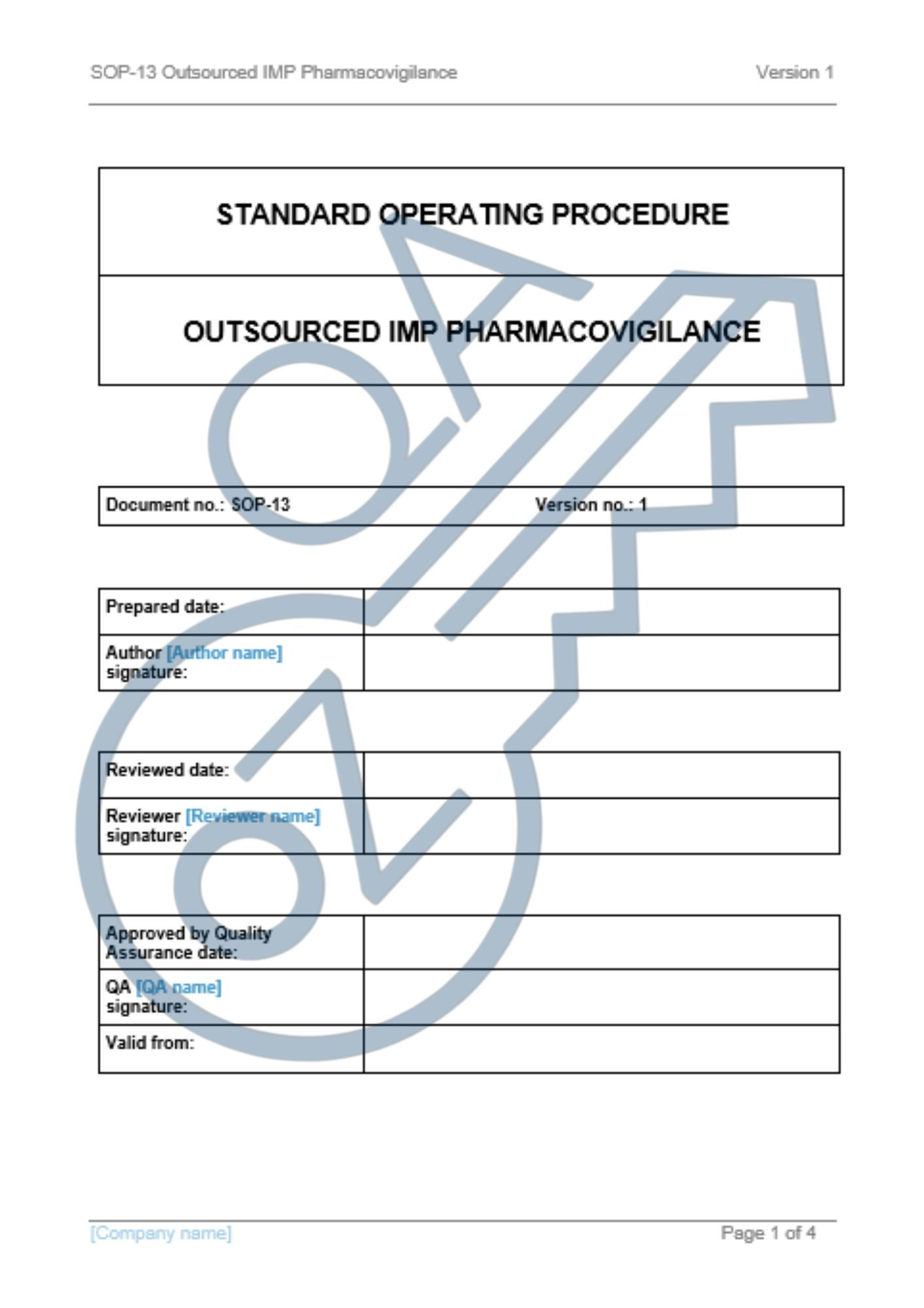 SOP 13: Pharmacovigilance outsourced