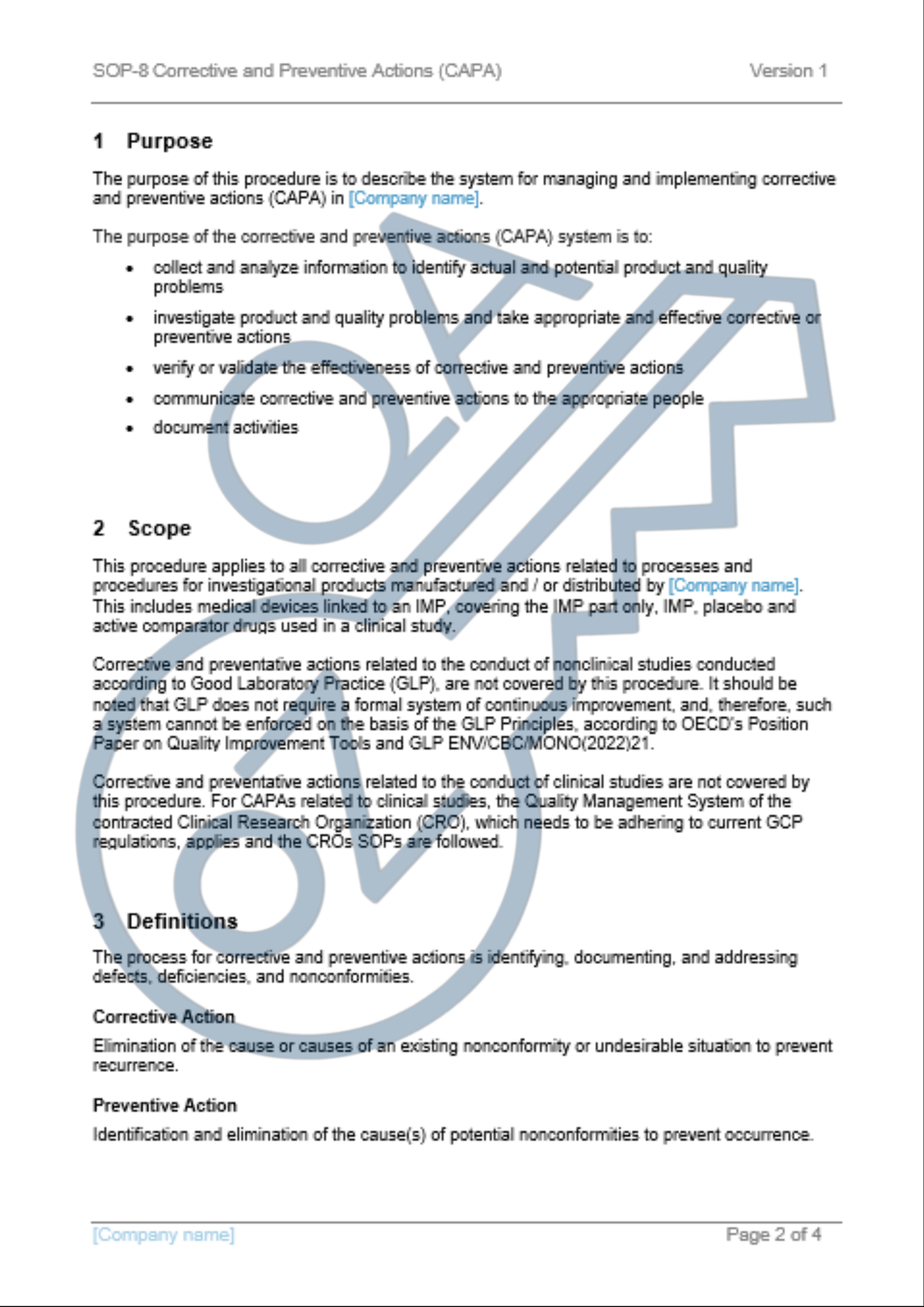 SOP 8: CAPA (Corrective and Preventive Actions)