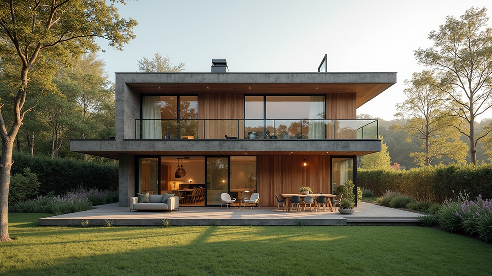 Eye-level view of a modern energy-efficient home