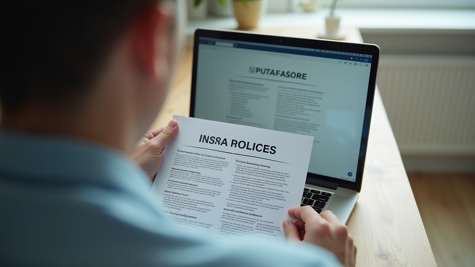 Eye-level view of a person comparing insurance policies on a laptop