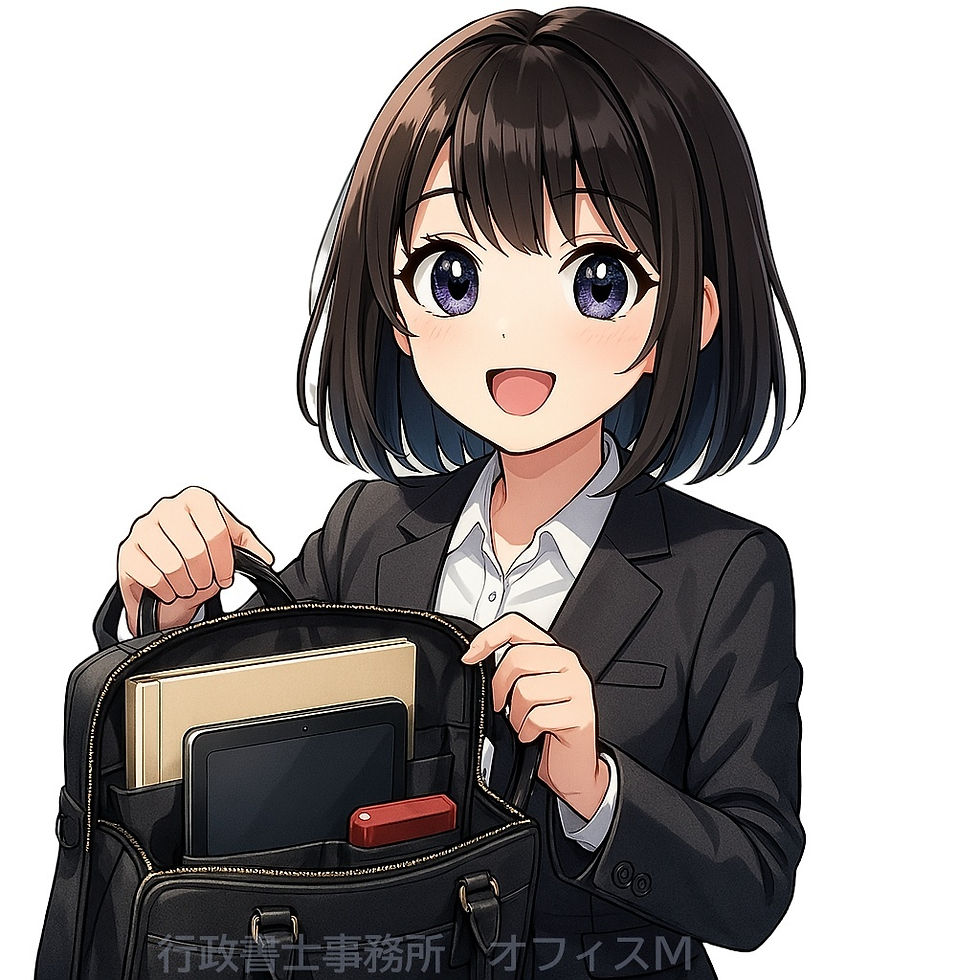カバンの中を見せている行政書士事務所オフィスMのキャラクターゆりゆり