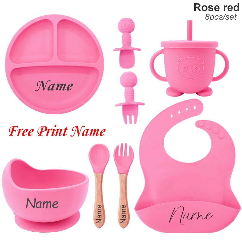 Thumbnail: Personalized Name Baby Feeding Set Kids Silicone Plate Bowl Straw Cup Customized