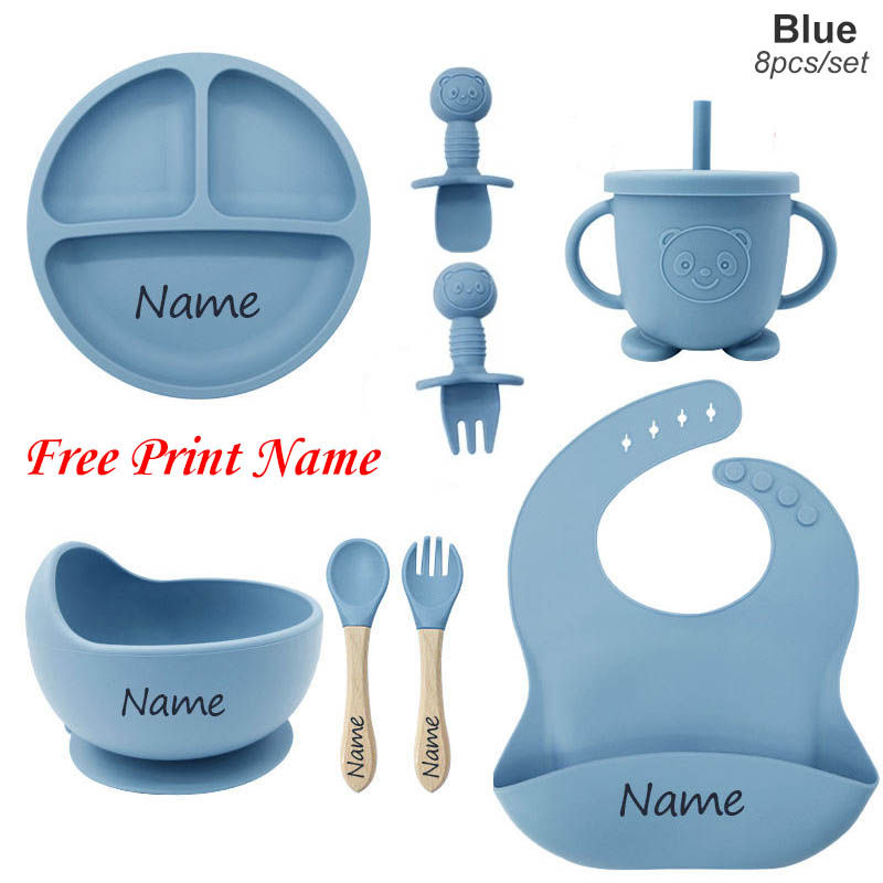 Thumbnail: Personalized Name Baby Feeding Set Kids Silicone Plate Bowl Straw Cup Customized