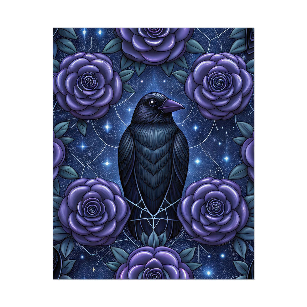 Thumbnail: Mystic Raven Poster — Gothic Crow Art Print with Purple Roses