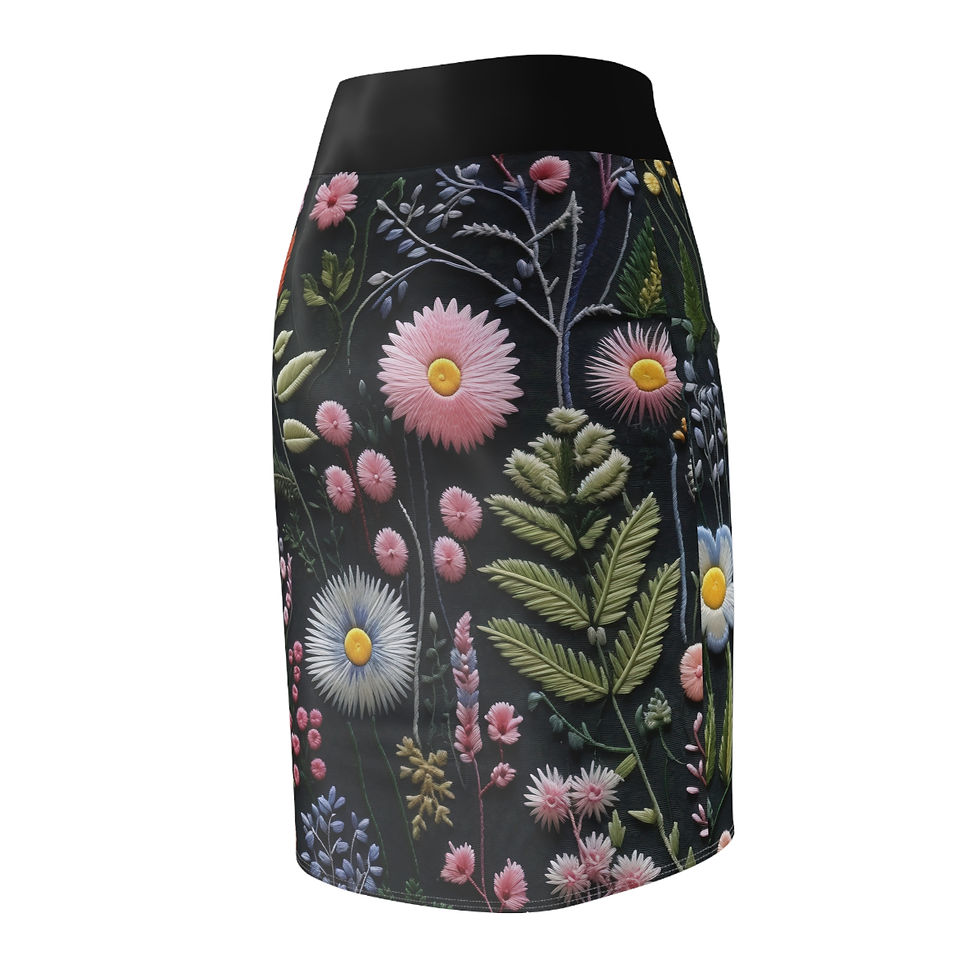 Thumbnail: Embroidery Floral Pencil Skirt — Gothic Floral All-Over Print
