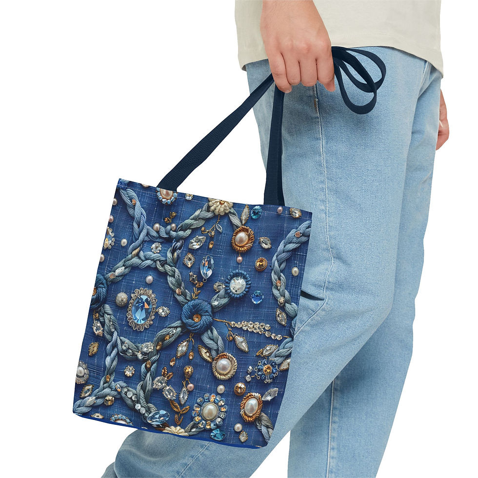 Thumbnail: Bohemian Embellished Pattern Tote Bag | Ornate Pearl & Gem Print