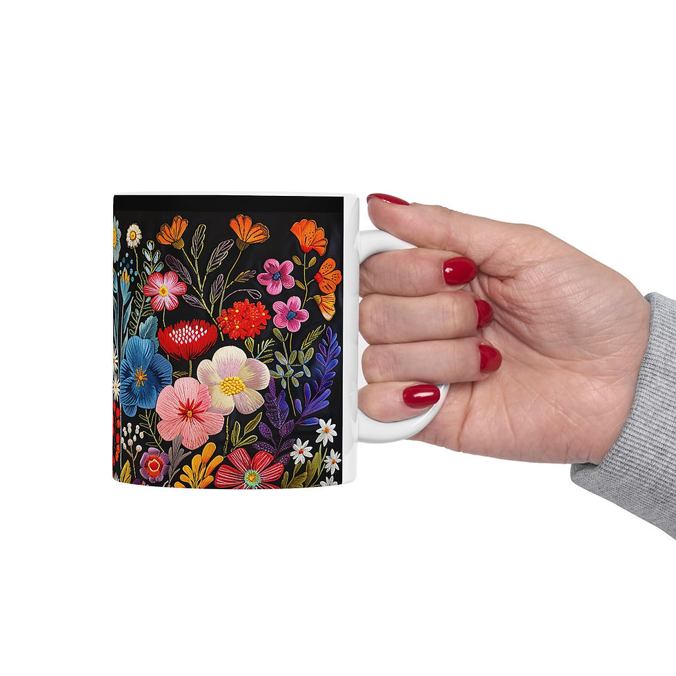 Thumbnail: Floral Bouquet Ceramic Mug — Colorful Wildflower Design on Black  