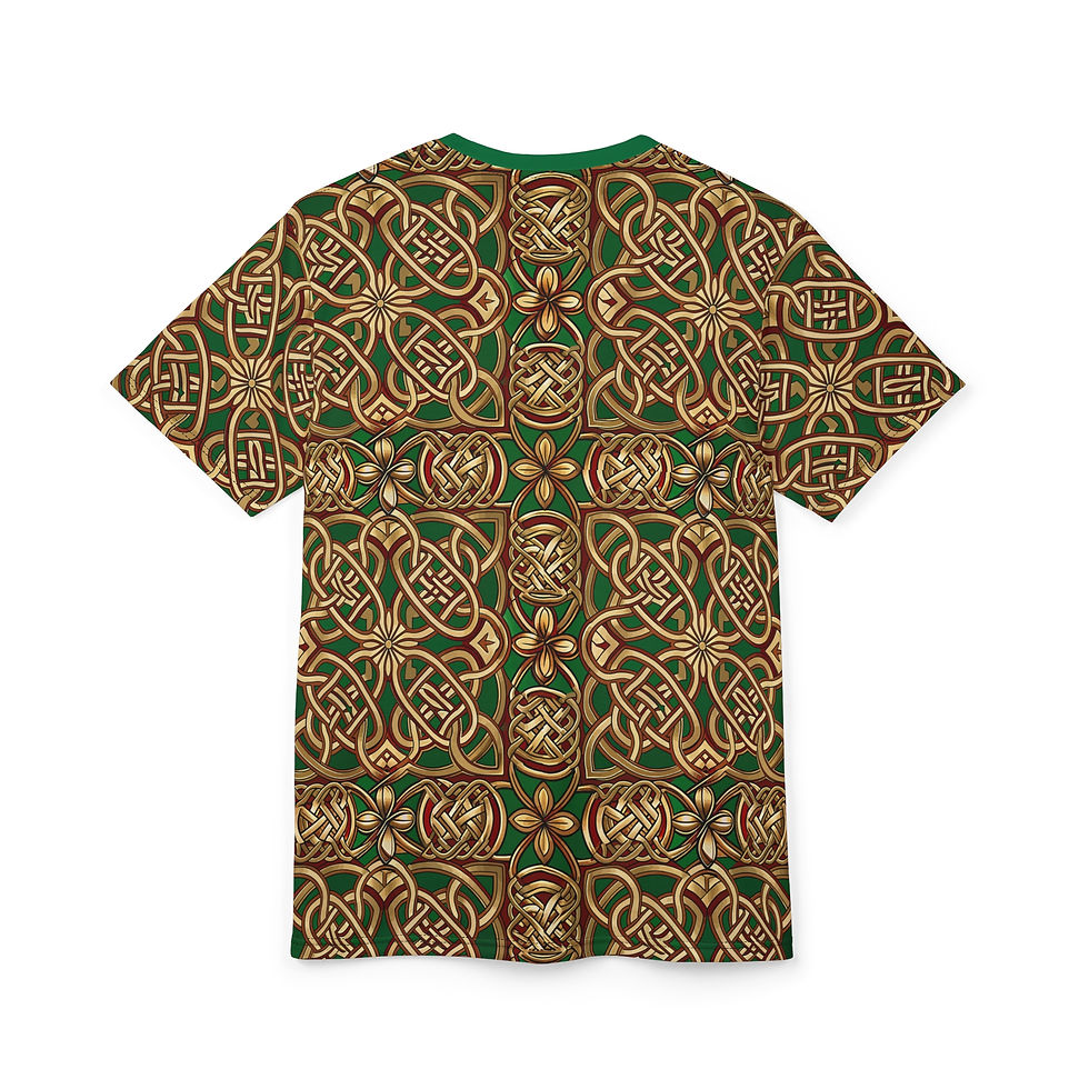 Thumbnail: Celtic Knot Pattern Tee — Green & Gold All-Over Print