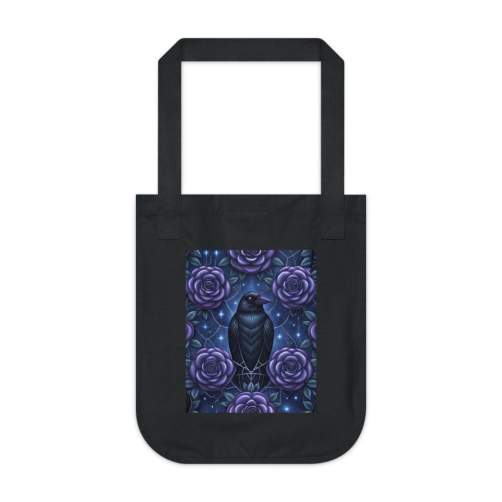 Mystic Raven & Purple Roses Organic Canvas Tote Bag