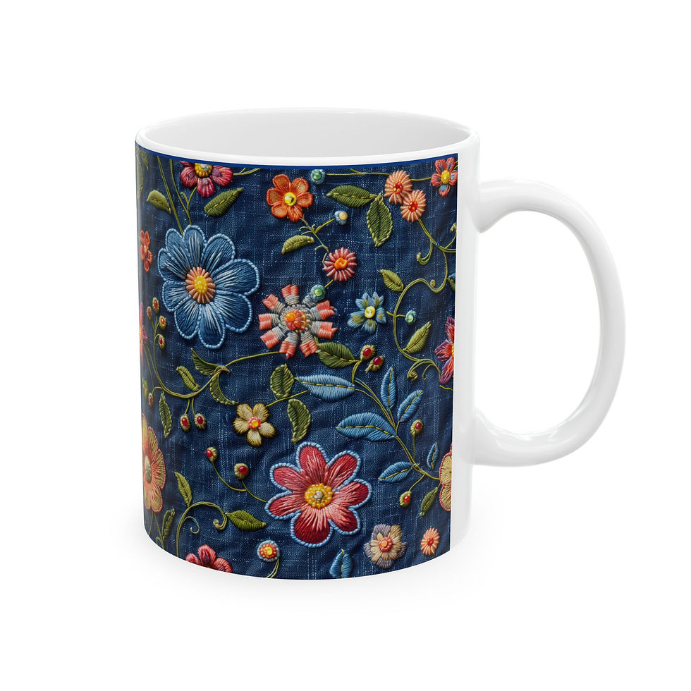 Thumbnail: Embroidered Look Vintage Flower Pattern Mug (11oz & 15oz)