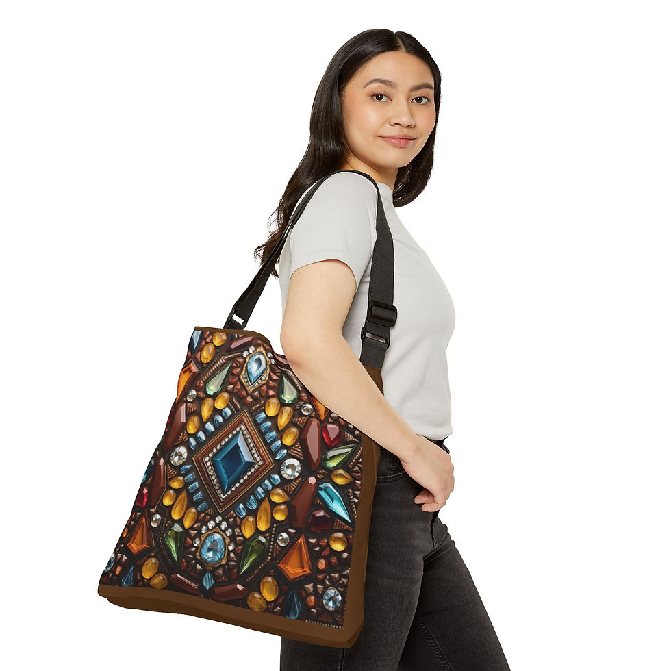 Thumbnail: Bohemian Gemstone Mosaic Tote Bag — Adjustable Strap, Colorful Jewel Pattern