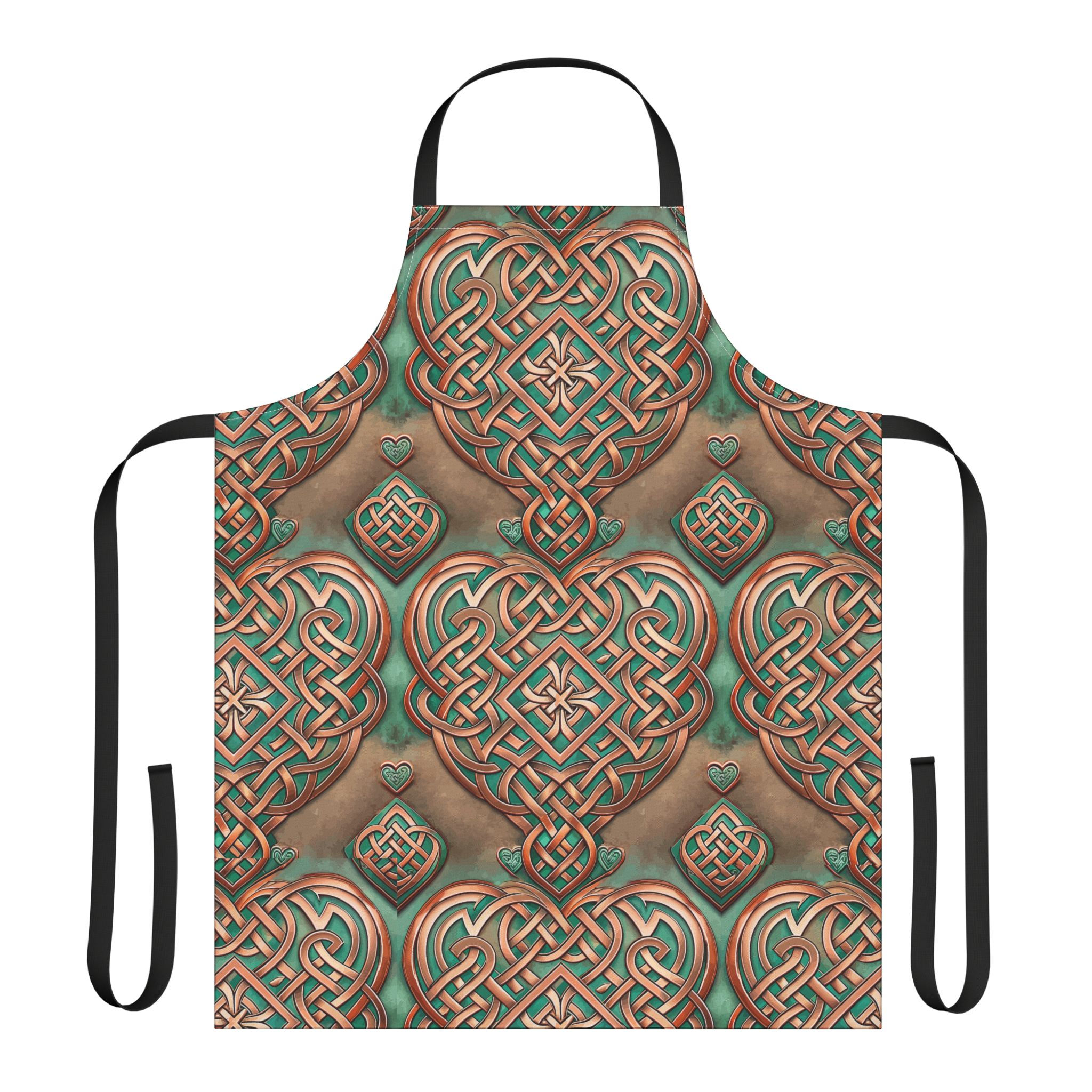 Celtic Heart Pattern Apron – Rustic Green & Copper Kitchen Apron