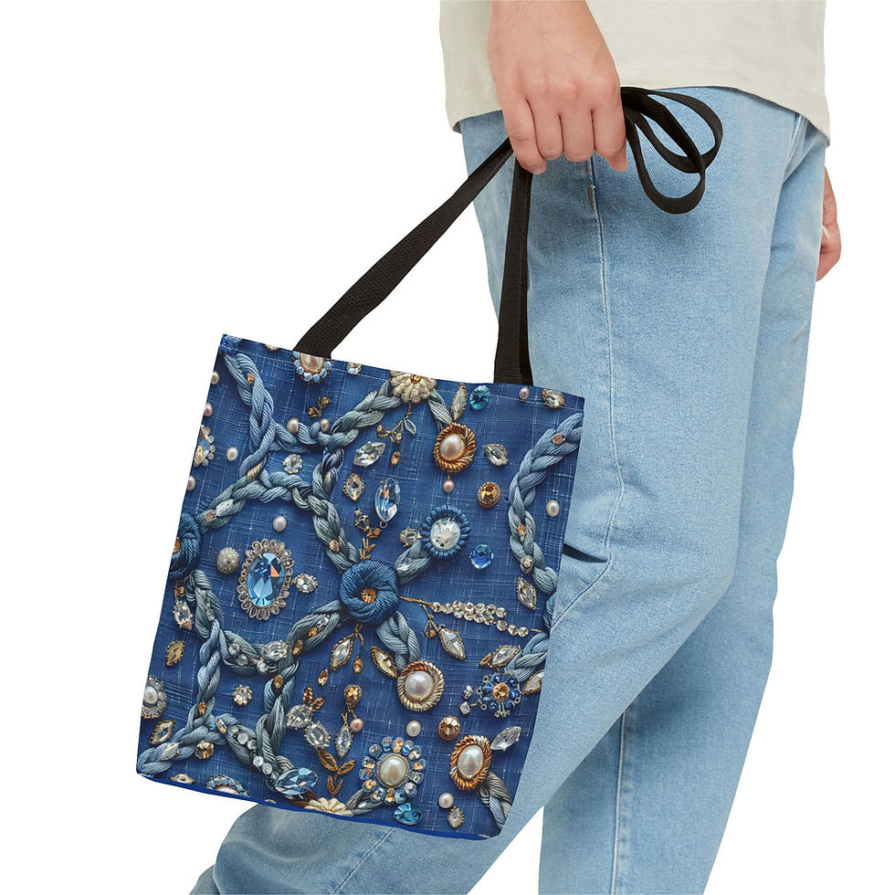 Thumbnail: Bohemian Embellished Pattern Tote Bag | Ornate Pearl & Gem Print