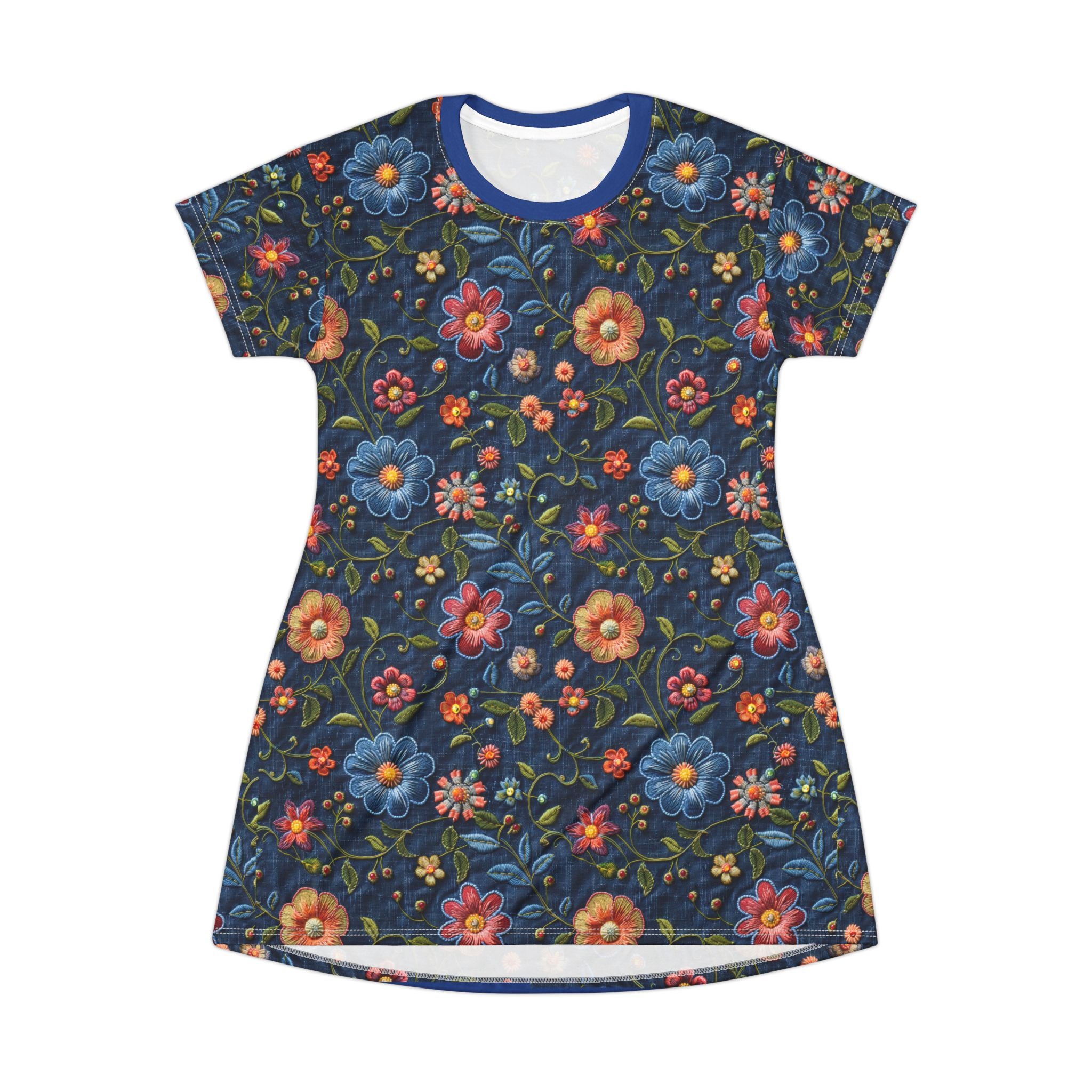 Embroidered  Look Floral Navy T‑Shirt Dress 