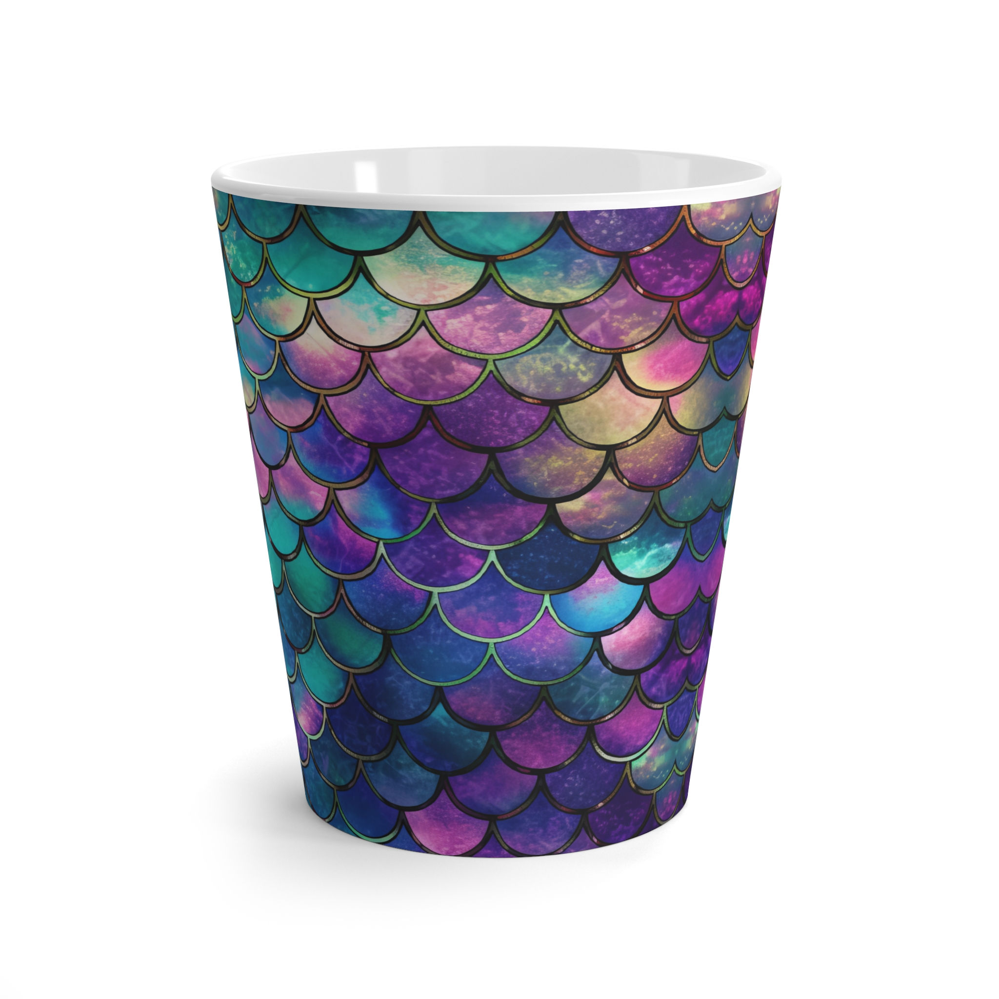 Mermaid Scale Latte Mug — Iridescent Teal & Purple Coffee Cup