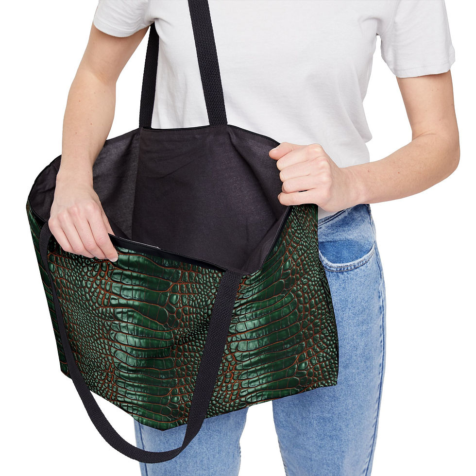 Thumbnail: Weekender Tote Bag – Dark Green Crocodile Print Travel Tote