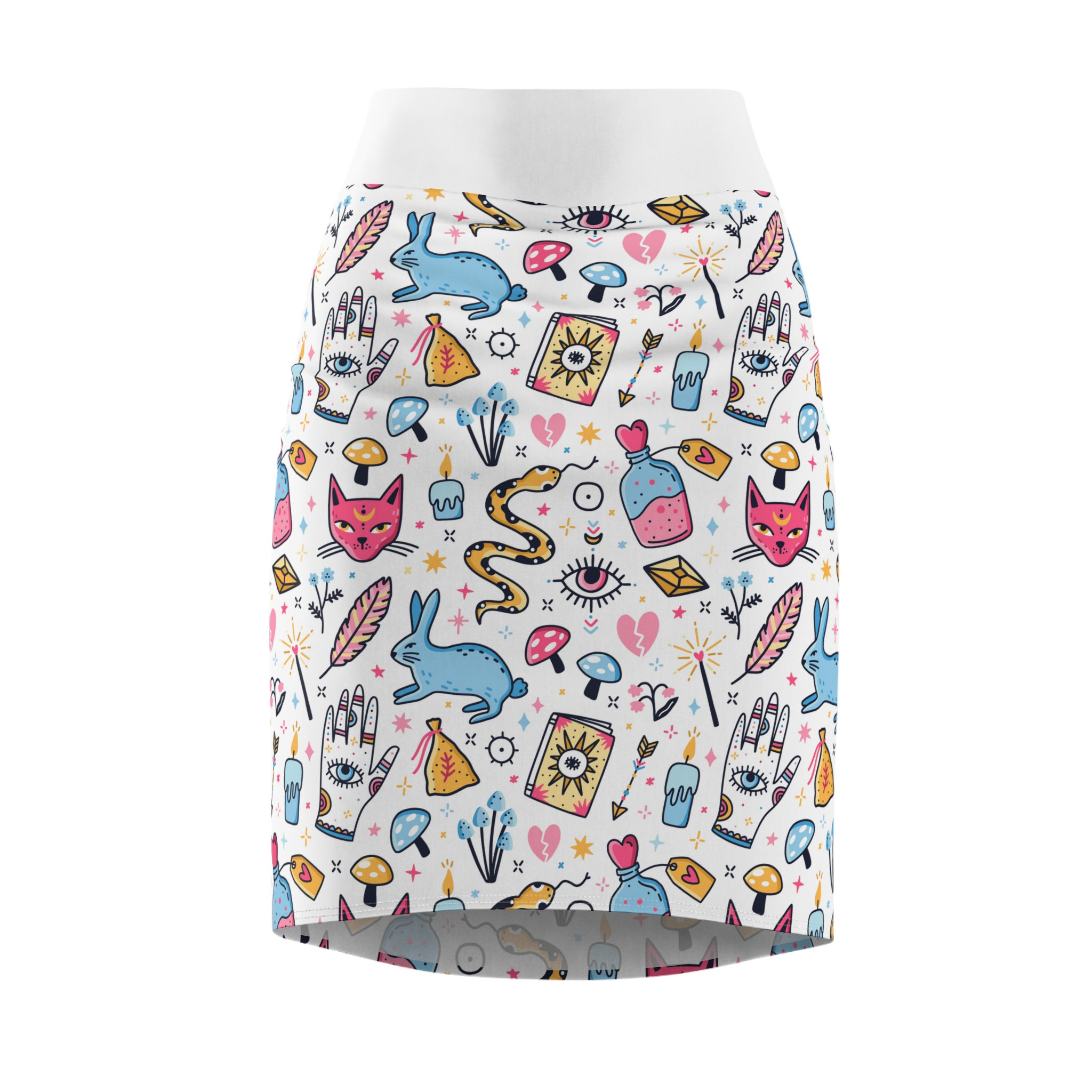 Bunny Magic Pencil Skirt — Whimsical Tarot & Nature Print
