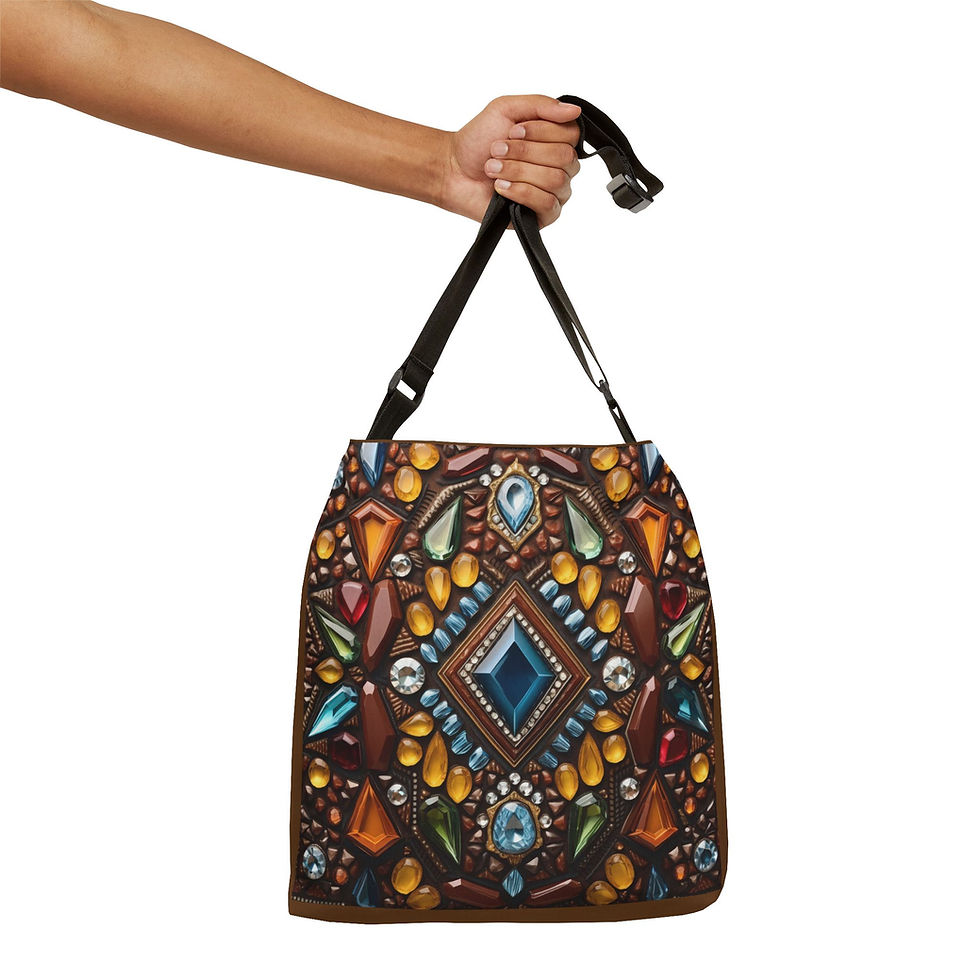 Thumbnail: Bohemian Gemstone Mosaic Tote Bag — Adjustable Strap, Colorful Jewel Pattern