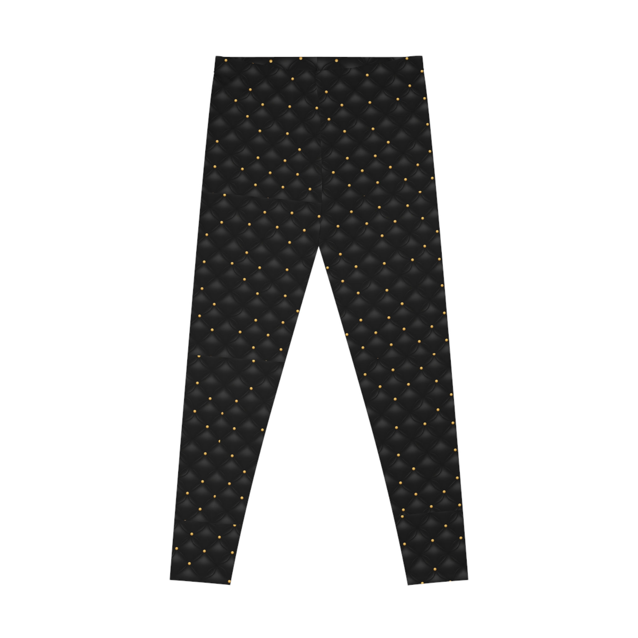 Black & Gold Quilted Pattern Leggings | Gold Stud Detail