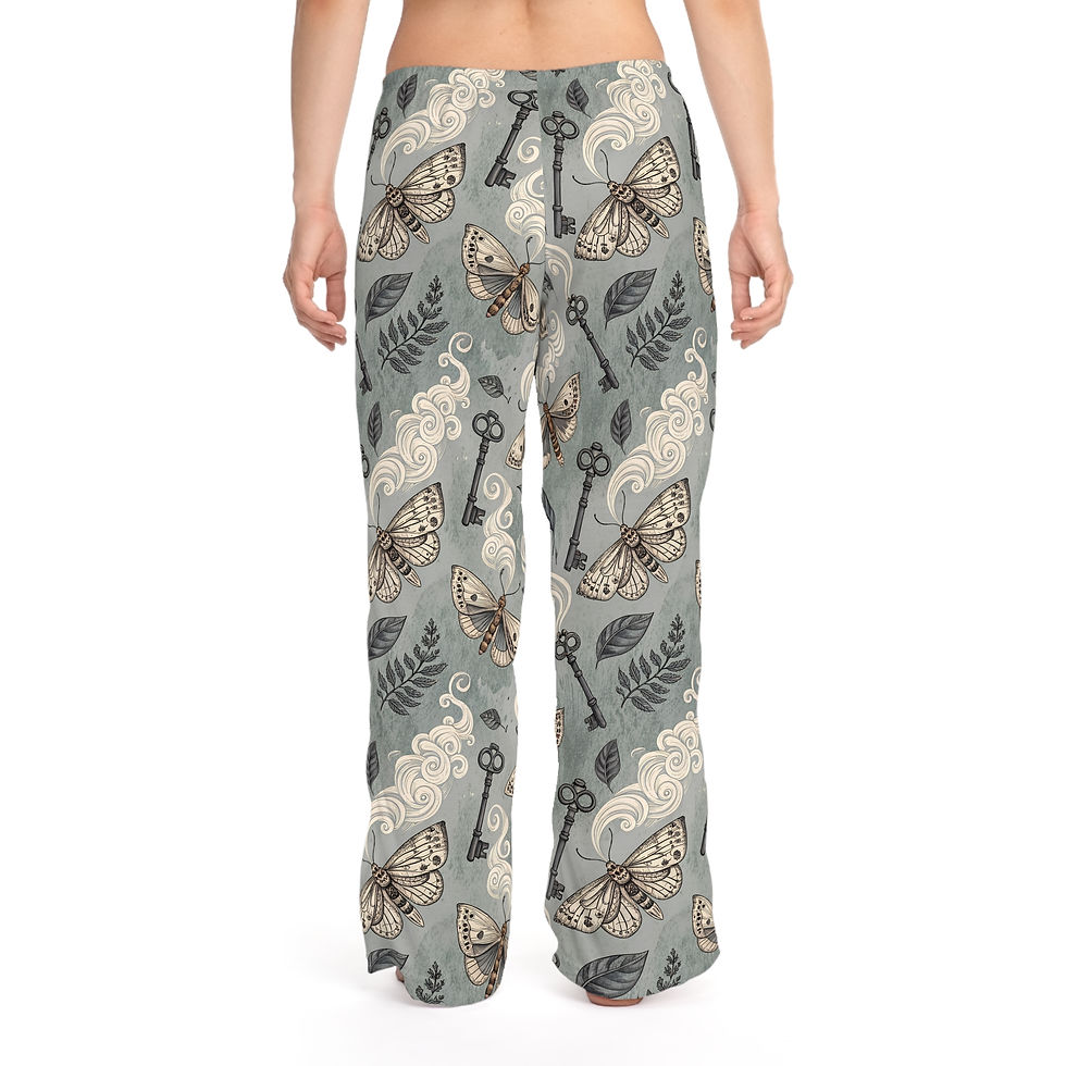 Thumbnail: Vintage Key & Moth Key Print Pajama Pants — Women's Cozy Lounge Sleepwear