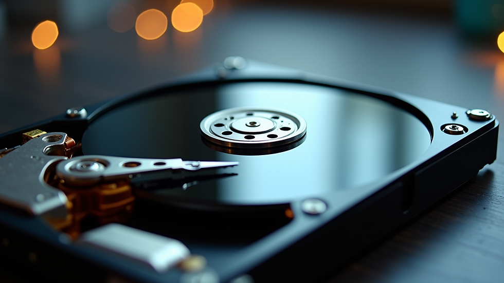 High angle view of a hard disk drive illustrating its internal components